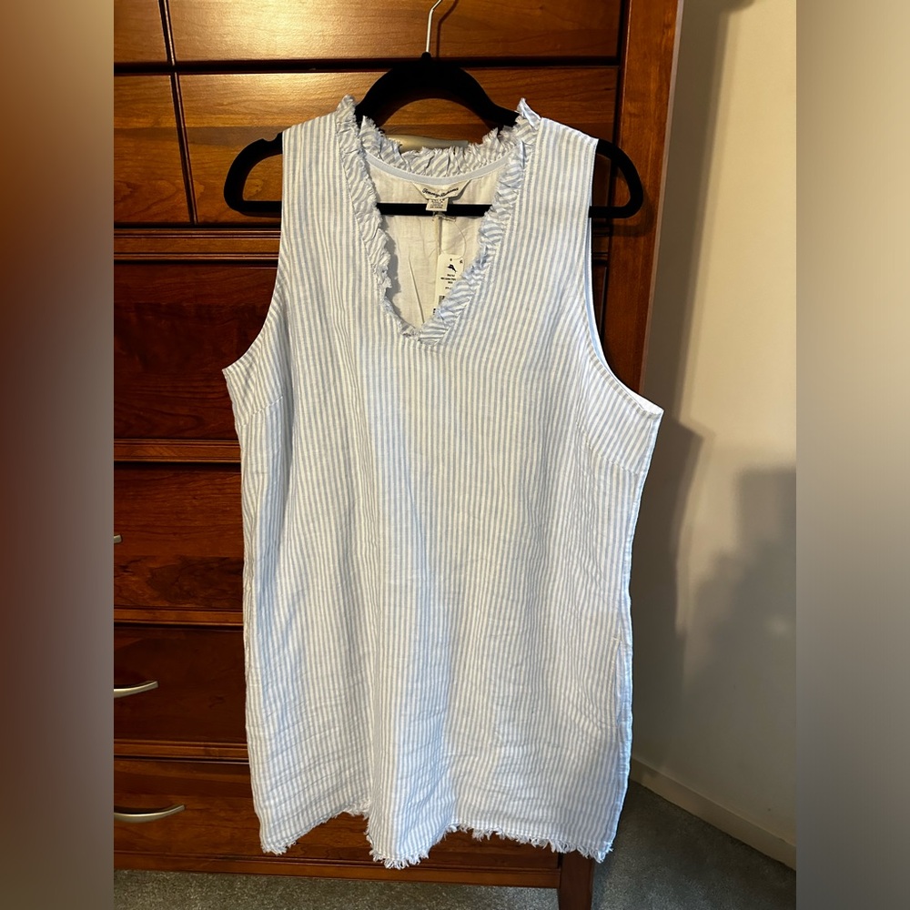 Tommy Bahama Striped Linen Sundress w/pockets. XL.